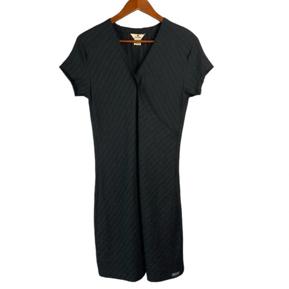 WOOLRICH Crinkle Surplice V-neck Dress Black Short Sleeve Knee Length Size XS - Picture 2 of 12